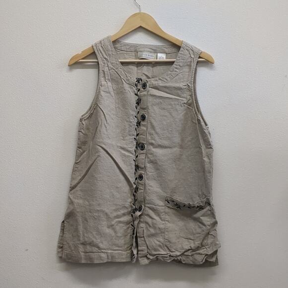 Studio Works Linen rayon blend button down tank top embroidery and pocket 8 - Picture 2 of 6
